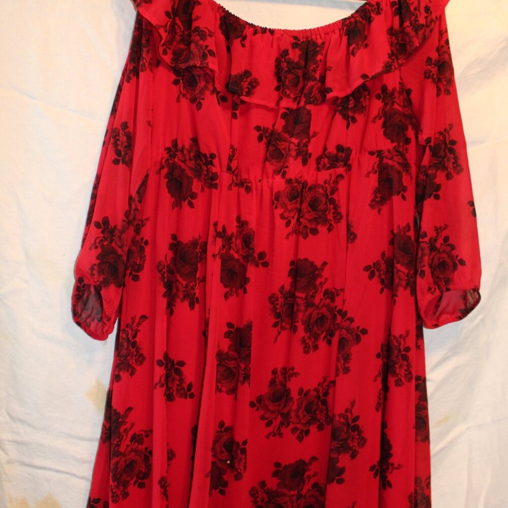 Torrid Red with Black Roses Midi Dress - Picture 2 of 7